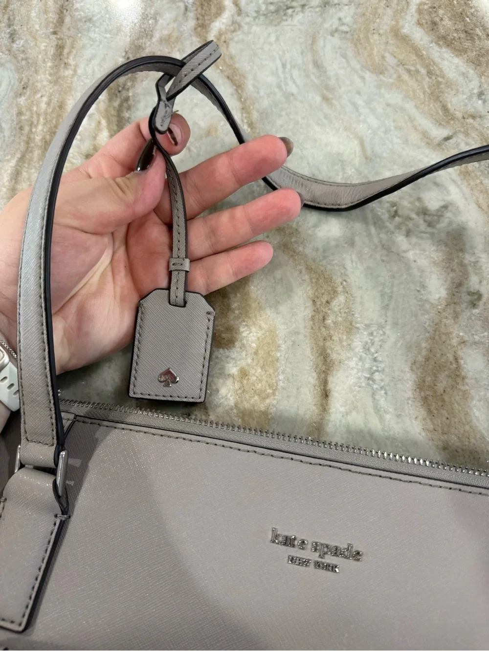 kate spade Light Gray Leather Tote with Front Zip Pocket